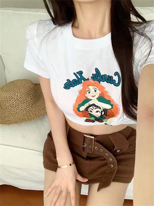 [blue show] Korean girls' printed short sleeved T-shirt 7002\lsw