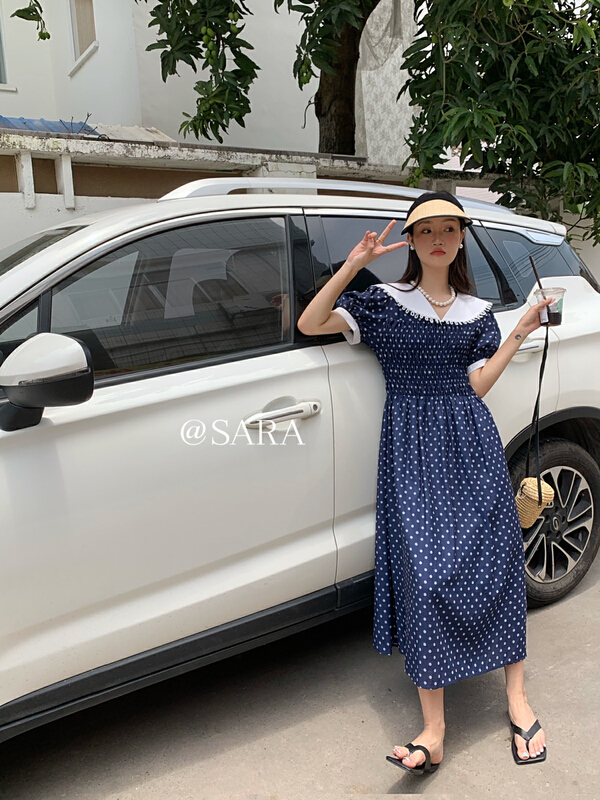 [Sara] Korean Lapel wavelet dot dress 18021
