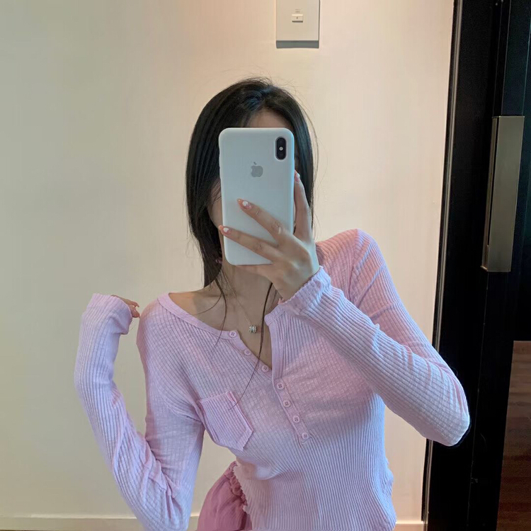 A new year in early spring! [barley] European thread button clavicle bottoming shirt 8062\hjy