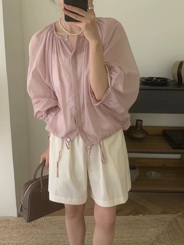 [tototellme] simple drawstring versatile shirt (with waist rope) 24174\hbx