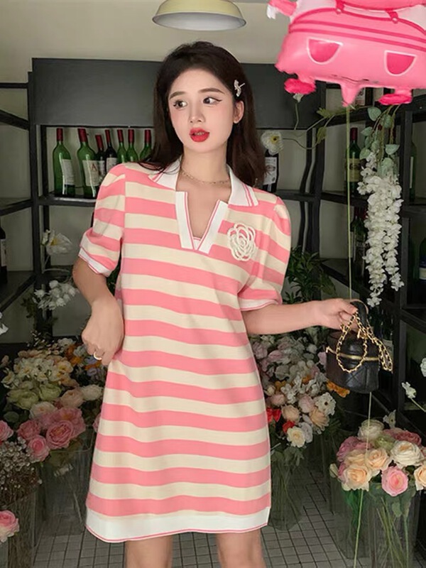 [my darling] striped Pullover Pleated Dress ys1-103\wtt