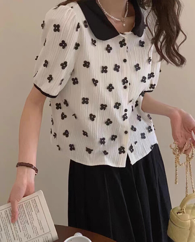[Daidai] Korean fresh three-dimensional flower shirt 4904\hbx