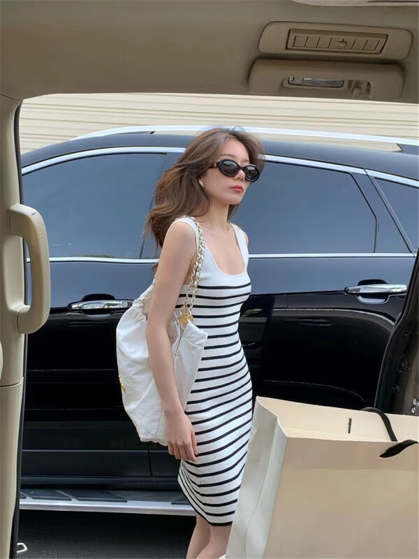 [MS studio] Spice Girl suspender stripe knitted dress 5362\pcz
