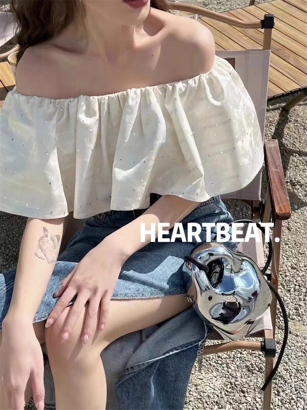 【HEARTBEAT】荷葉邊清新短款一字肩小衫  531#  ZJY