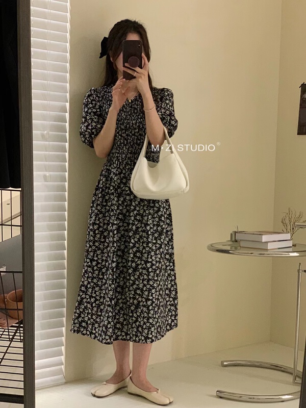 [m.zi studio] Korean retro fashion floral dress 16156\hbx