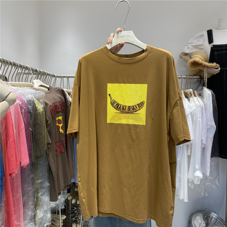 [new time /l&y home] casual simple loose banana print short sleeve T-shirt 1198\xyy