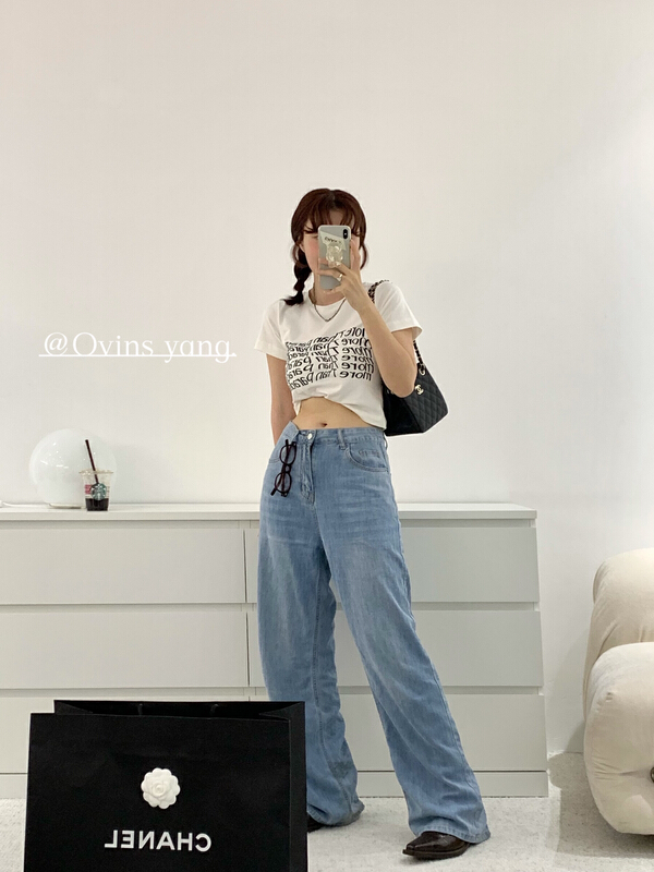 [ovinsyang] tight letter short T short sleeve T-shirt 8768
