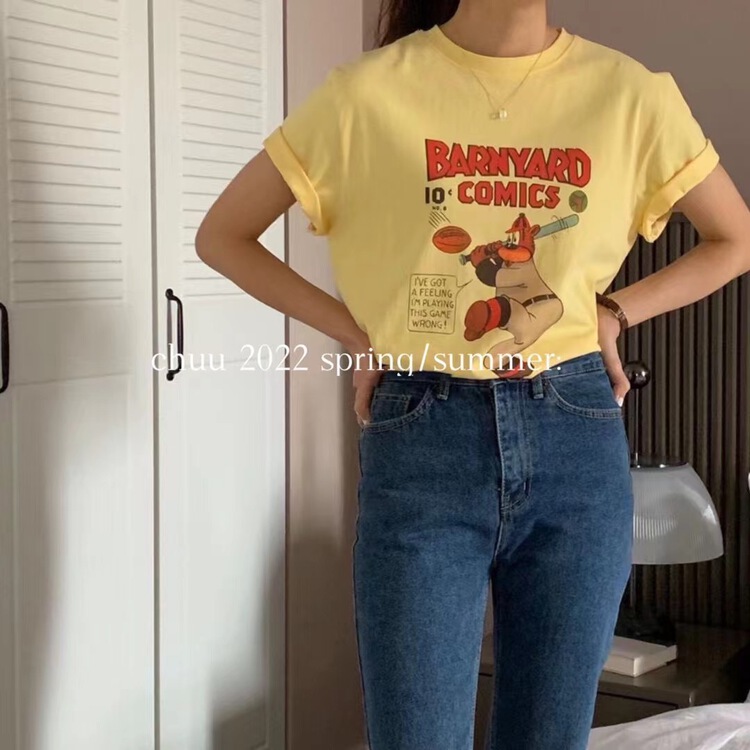 In early summer! [chuu] Korean loose cartoon printed short sleeve T-shirt 61129\hbx