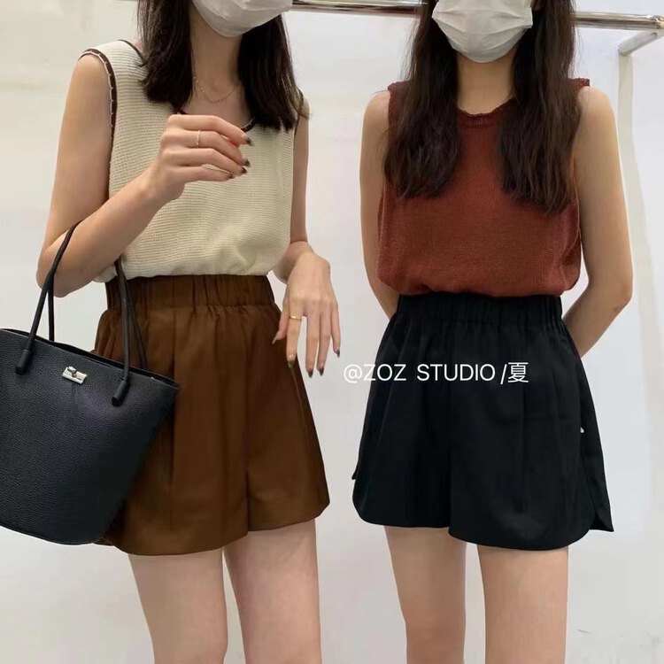 [ZOZ] simple slim temperament elastic waist casual shorts 022073\hbx