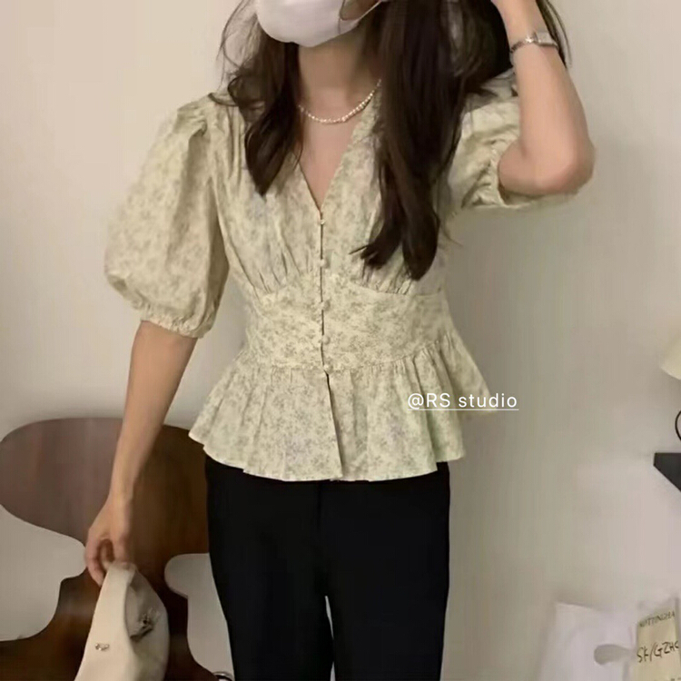 [RS] fresh floral short bubble sleeve shirt rs2199\xyy