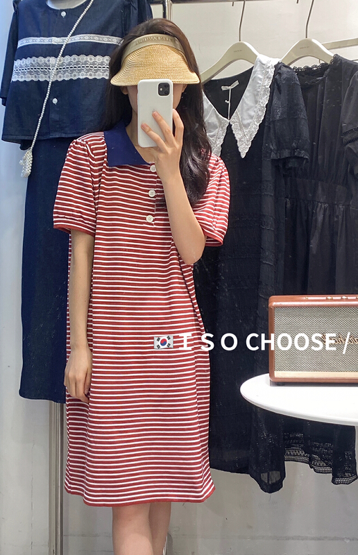 [ISO Korean] striped loose bubble sleeve dress 6339\hjy