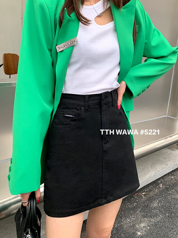 [Wawa] high waist versatile elastic denim skirt 5221\xyj