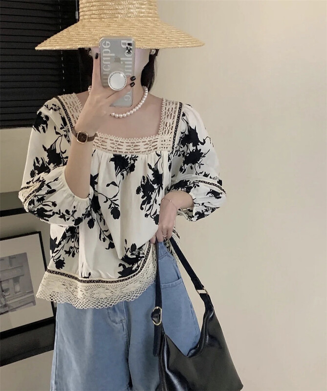 [Naikan Nik] square neck flower fashion shirt 9735\gyj