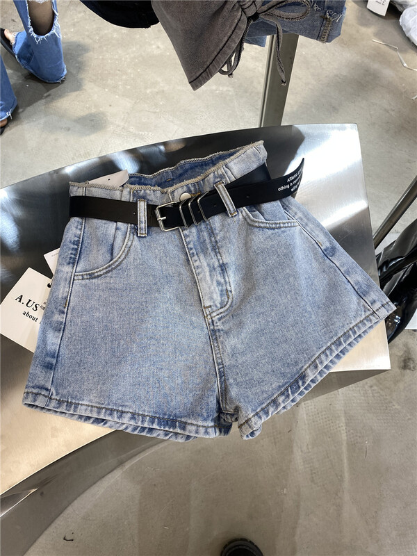 【 aus 】 high waist versatile fashion western style denim shorts (with belt) 6926\lsw