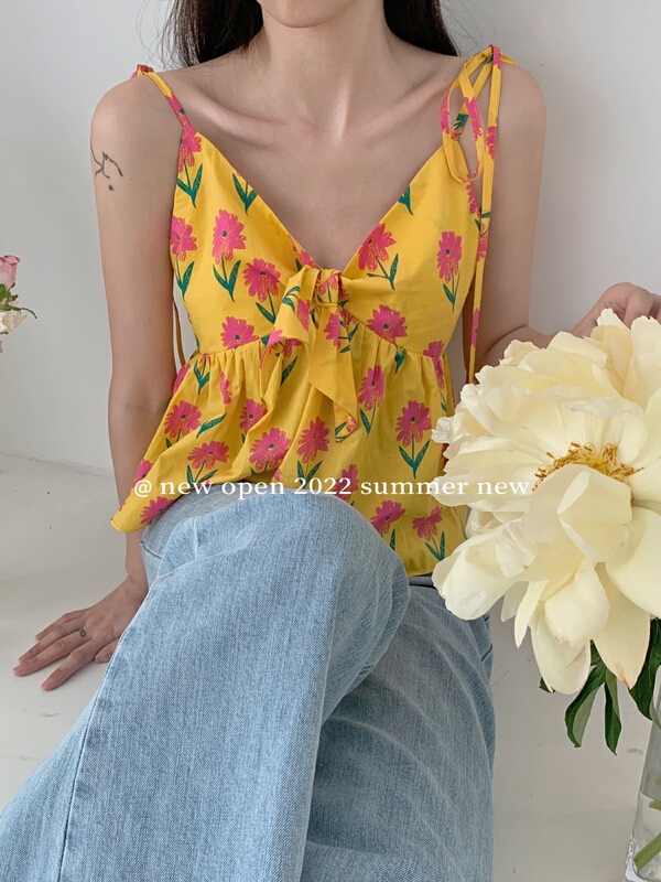 [new open] vintage floral lace up suspender shirt fb22808\zxl