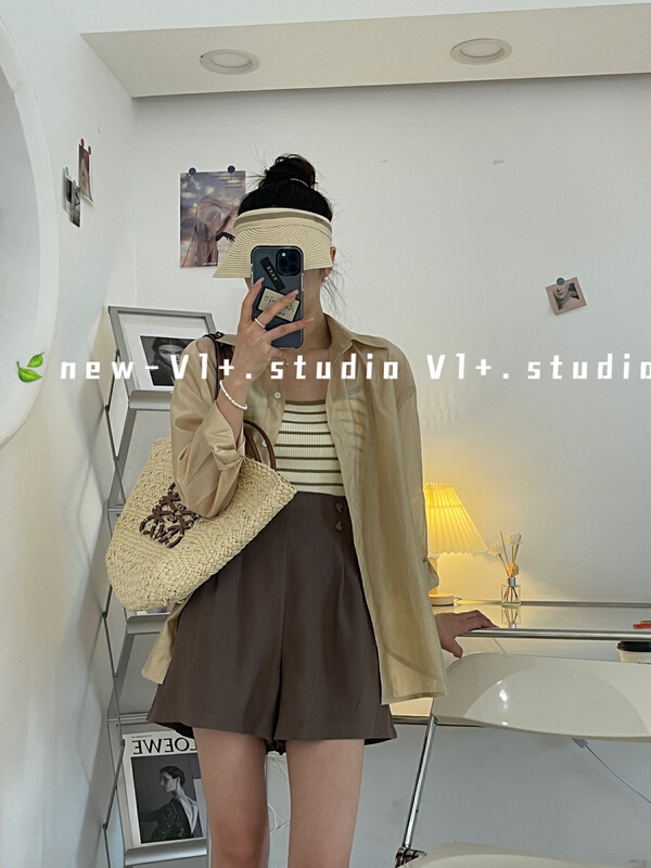 [vi+] Korean casual simple single breasted shirt 8190\lsw