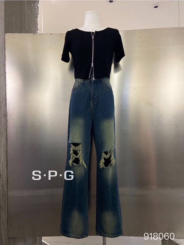 [s.p.g] worn and torn straight jeans 918060\xyy