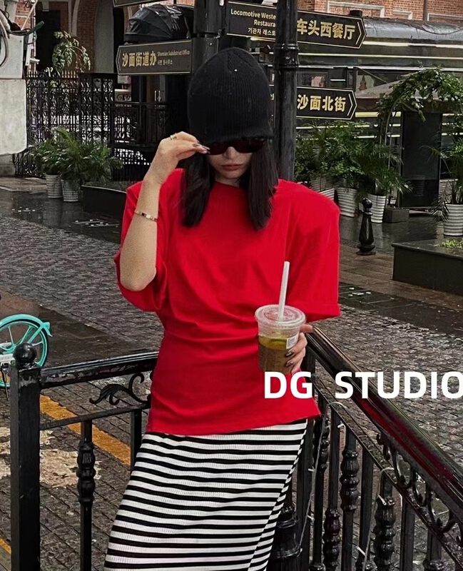 [Bella Bella] back tie shoulder pad loose short sleeve T-shirt 6910\wtt