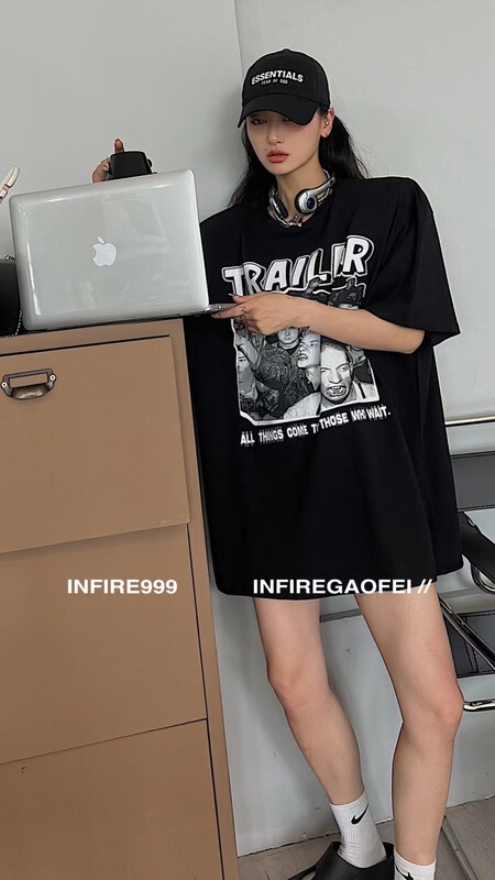 [buyer's strict selection - God of wealth] personalized pattern loose round neck short sleeve T-shirt 1511-1\cl