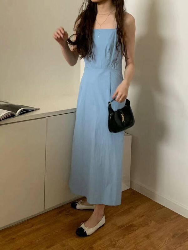 [bluepops] solid sleeveless Pleated Dress a2365\zxl