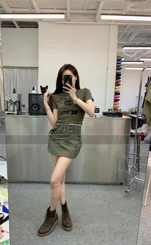 [Yan Zhen] personalized letter drawstring short sleeve T-shirt 96600\pcz