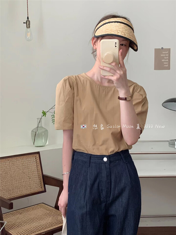 [imagine sailormoon] casual round neck solid color bubble sleeve short sleeve T-shirt 88576\xyy