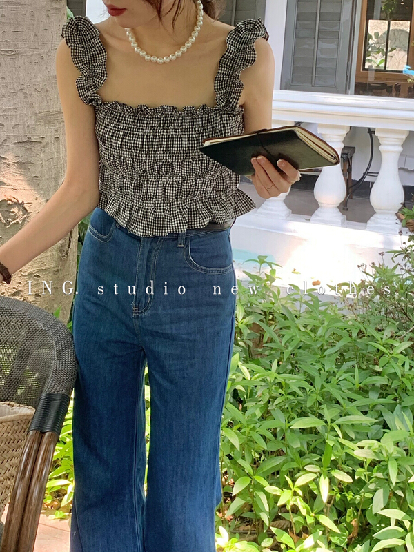 [ing] ruffled Plaid sling 9060