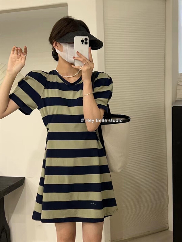 [hey Bella] round neck stripe fashion dress ys1-1706\ll
