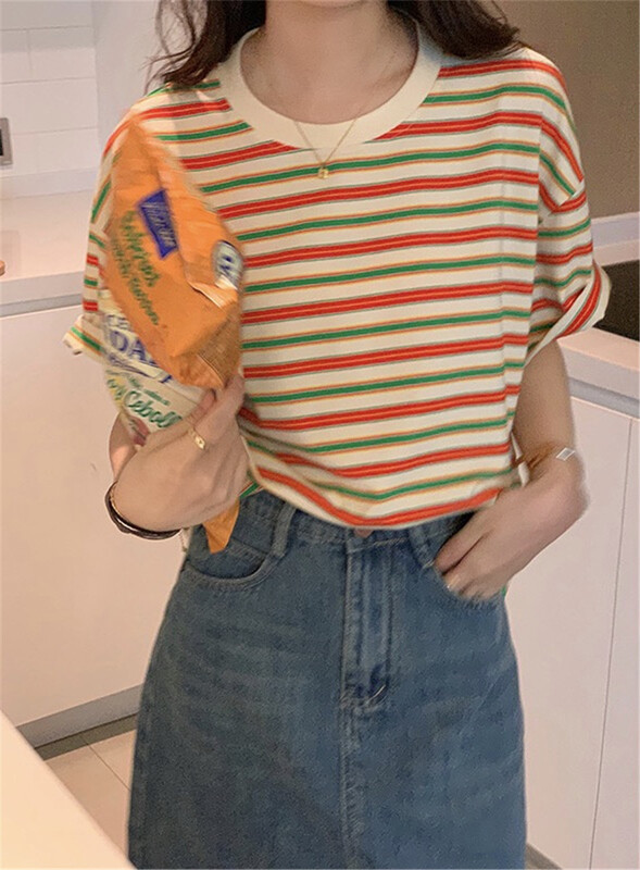[miss sumey millet] casual Pullover stripe short sleeve T-shirt 2455\hbx