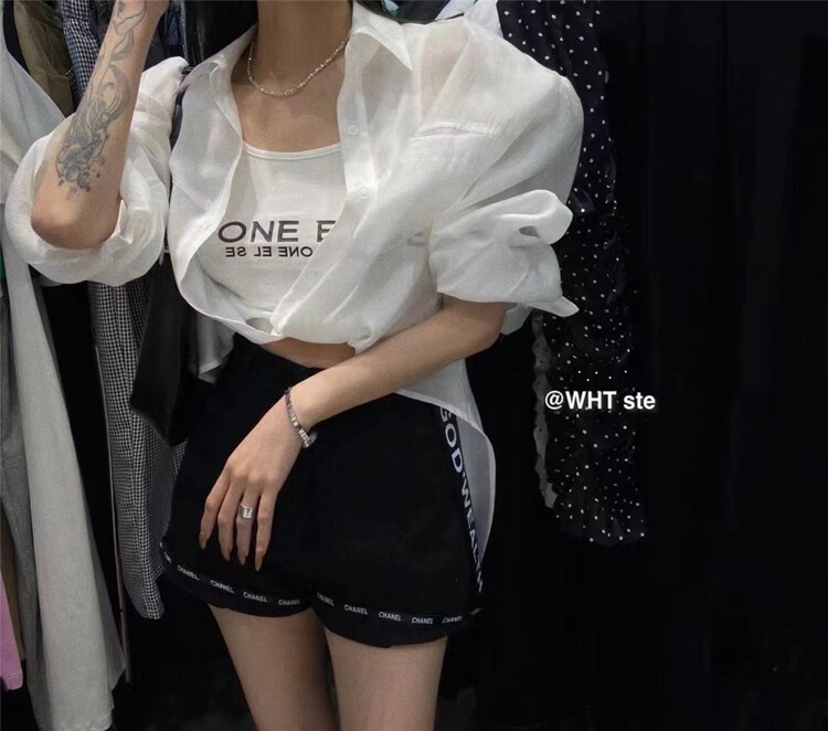 [wht] fake two pieces of long sleeve loose fitting shirt 5105\wtt