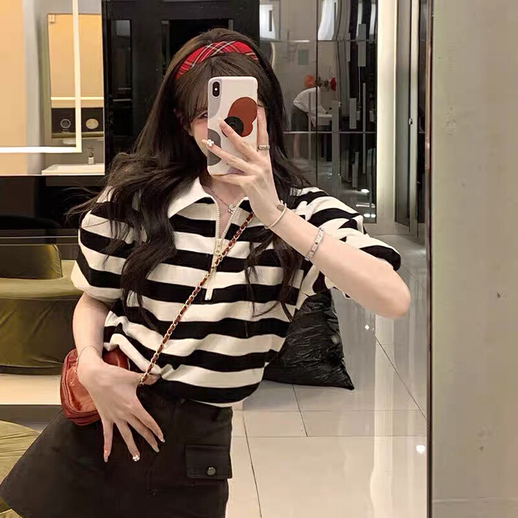 [f · P] versatile striped Half Zip T-shirt 1881\hbx