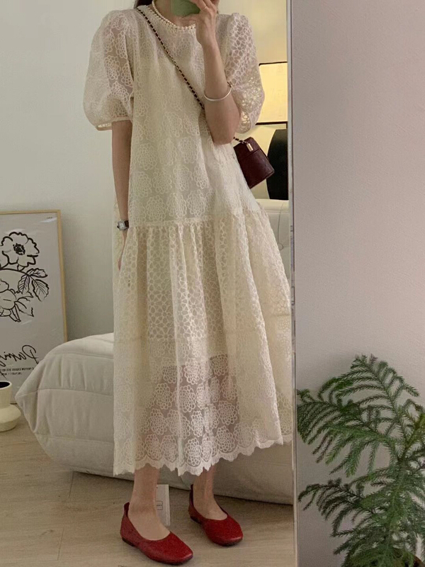 [lu+] embroidered lace fresh simple dress 937\hjy