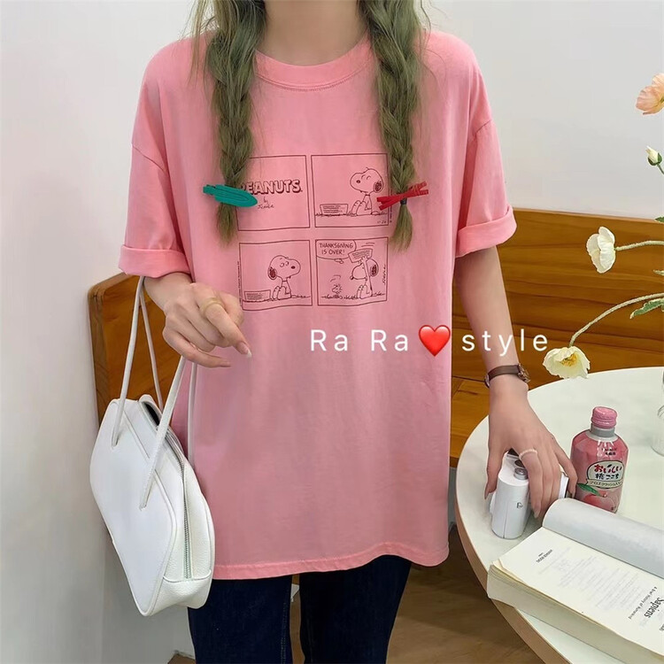 [rara] cartoon Snoopy round neck short sleeve T-shirt 19233\lsl