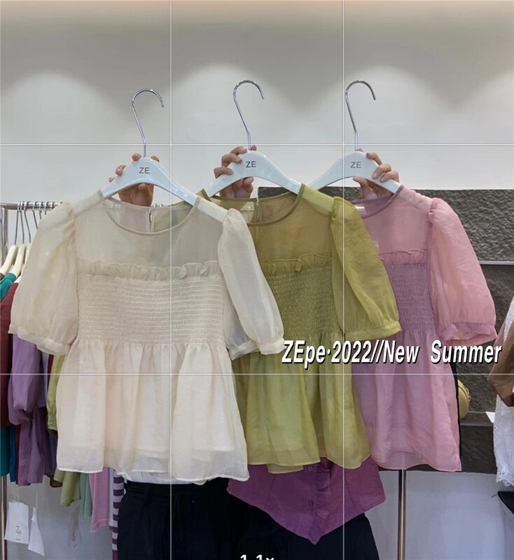 [Ze] Pullover round neck fresh and simple blouse 3217\ll