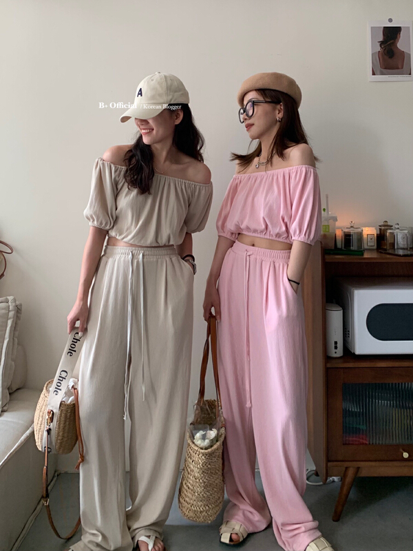 [B plus] small design Short Sleeve T-Shirt + comfortable casual pants two piece set 22-9502-2\hbx