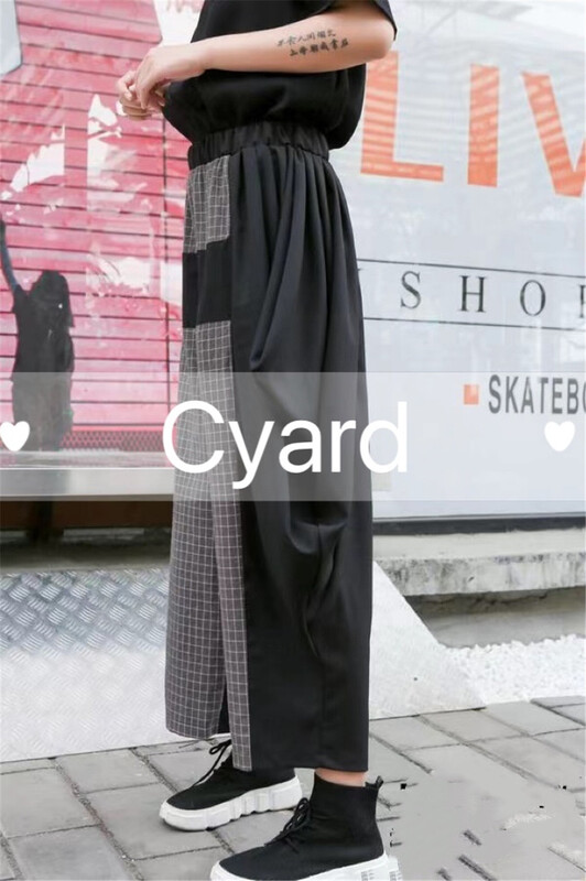 [cyard] color blocked Plaid wide leg casual pants 90286\l
