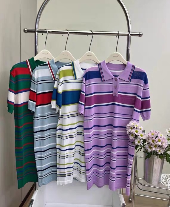 [Hello cherry] contrast Polo stripe knitted dress 2347\wtt