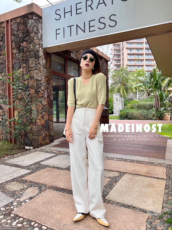 New year in early spring! [OSHA madeinost] retro versatile loose right angle shoulder 5 / 4 sleeve ice silk sweater s907\ll