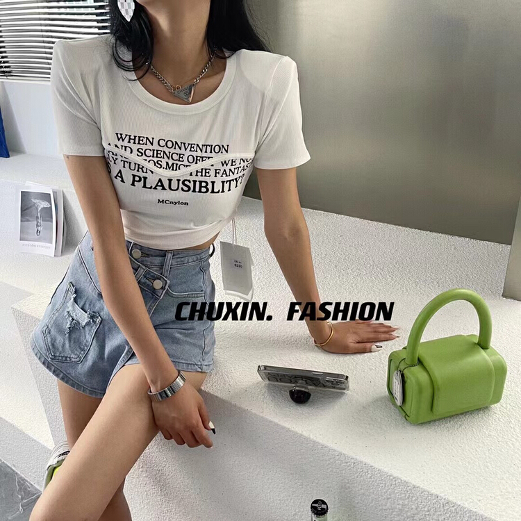 Main push 6 colors! [c.x Chuxin] design letter printing slim fitting short sleeve T-shirt 6220\wtt