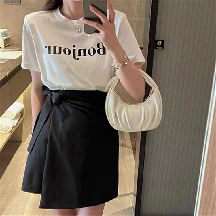 [jun.t] casual simple letter short sleeve T-shirt + irregular high waist split skirt set 6113\pcz