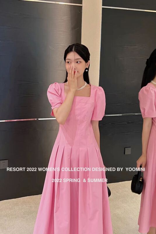 [yoomini] fresh square neck bubble sleeve dress x12828\wpl