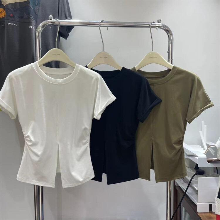 [yoyo style] elastic cotton waistband slit short sleeve T-shirt 8602\xyy
