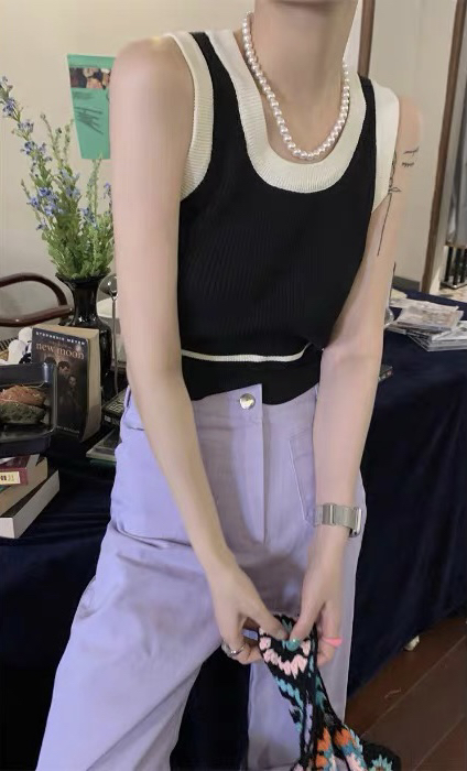 [f · P] sports leisure round neck contrast versatile vest / sling 70309\hbx