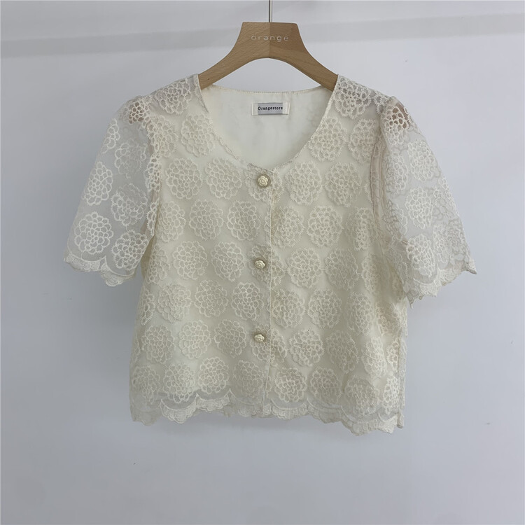 [orange] temperament lace flower single breasted shirt 8871\hbx