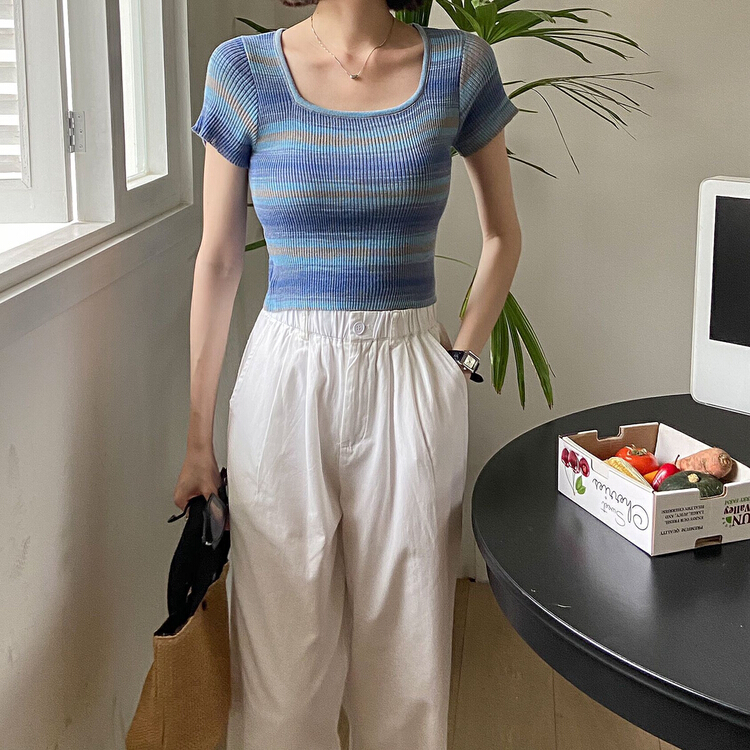 [secondtime] pure style square neck slim fit short sleeve T-shirt 5231\xj