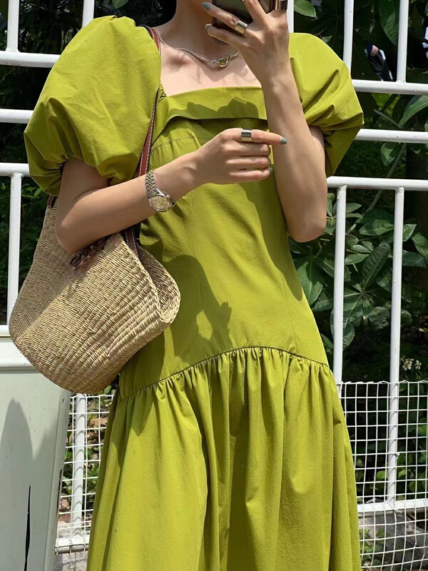【 mi 】 French bubble sleeve slim dress 9699\pcz