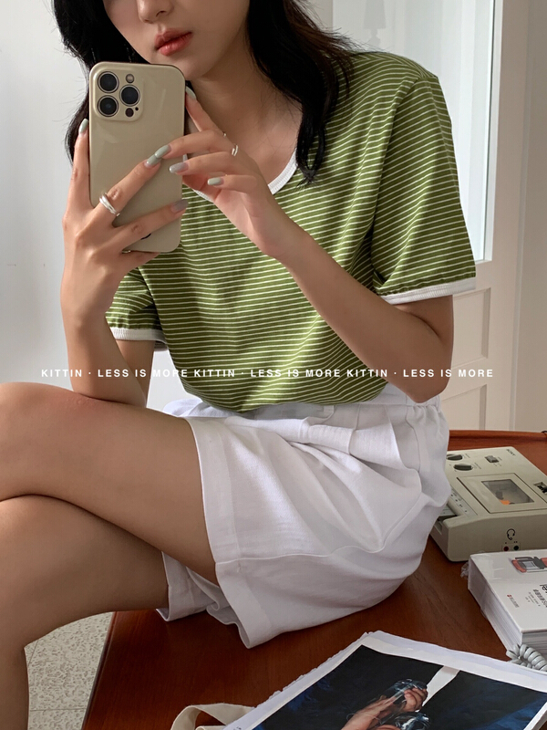 Original price 39.48! [Kittin] Korean stripe Casual Short Sleeve T-Shirt 335