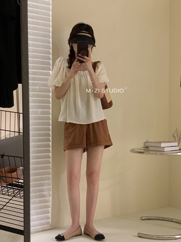 [m.zi studio] square neck slim short shirt 5886\hbx