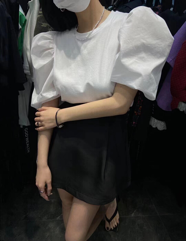 [m2+] net red bubble sleeve versatile short sleeve T-shirt (T-shirt only) 8139-2\wtt