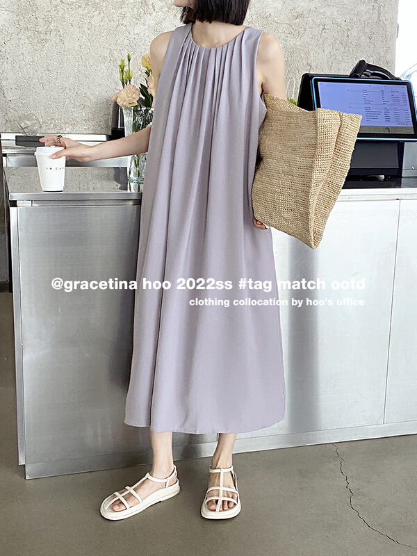 [gracetina Hoo] simple sleeveless round neck draped dress Slouchy thin versatile ly6132